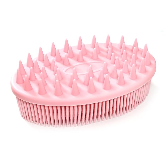 Premium Sensory Brush for Kids or Autism,Soft Silicone Body Scrubber,2 in 1 Sensory Room Occupational Therapy Sensory Brushes,Silicone Loofah,Pets Shower Brush Bath Brush Shampoo Brush(Spikes-Pink)