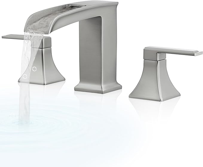 Waterfall Tub Faucet Brushed Nickel Bathtub Faucet 3 Hole, Brass High Pressure Bath Tub Faucet Set Deck Mount Roman Tub Faucets, Modern Tub Filler Bath Faucet for Tub with 2 Handles No Leaks