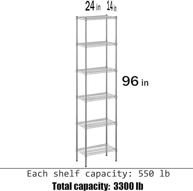 14" Deep x 24" Wide x 96" Height Wire Shelving Kit | 6-Tier | NSF Commercial Storage Rack Unit