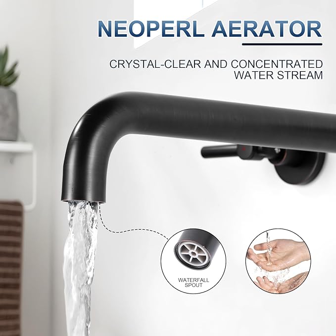 ALEASHA Wall Mount Tub Filler Tub Faucet High Flow Bathtub Faucets Two Handles Solid Brass, 12" Long Spout Reach, Oil Rubbed Bronze