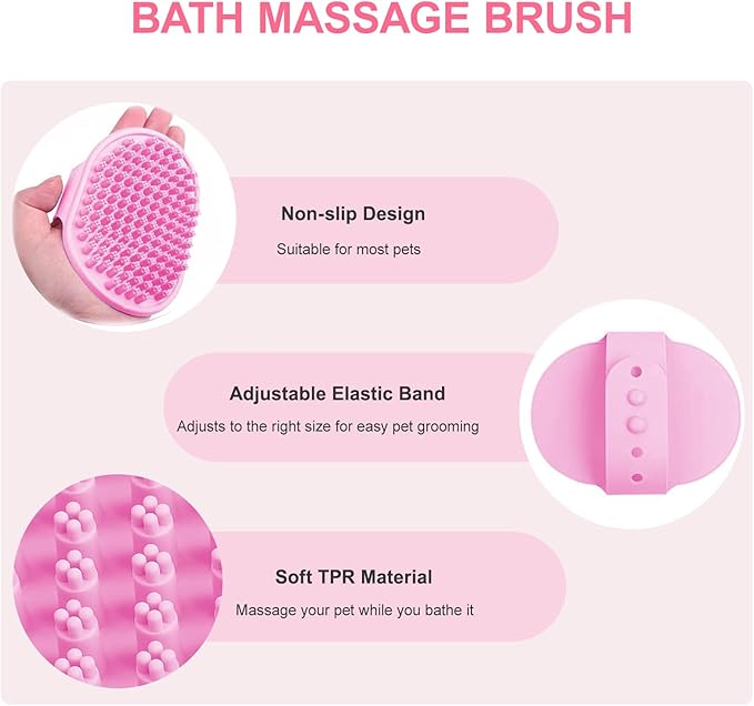 2 Piece Pink Pet Bath Supplies with Dog Washing Gloves and Dog Bath Scrubber