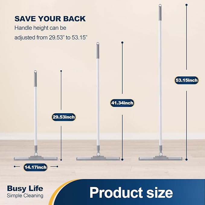 Yocada Rubber Floor Squeegee Broom TPR Blade Adjustable Scrubber Squeegee Household Broom for Shower Bathroom Kitchen Home Tile Pet Hair Fur Floor Marble Glass Window Water Foam Cleaning 53.15"