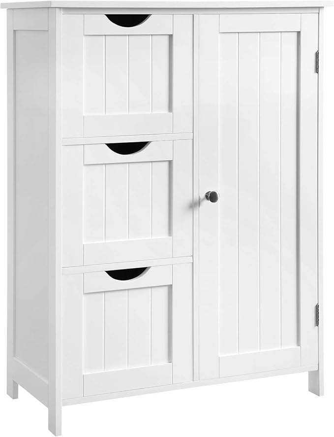 VASAGLE Floor Storage Cabinet, Freestanding Storage Unit with 3 Drawers, 1 Adjustable Shelf, for Bathroom Living Room Dining Kitchen, 11.8 x 23.6 x 31.5 Inches, White UBBC49WT