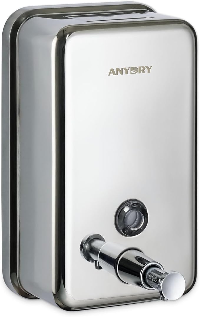 Commercial Manual Soap Dispenser, Durable Polished Stainless Steel Finish, 37oz (1100ml) Liquid, Wall-Mounted for Bathroom & Kitchen