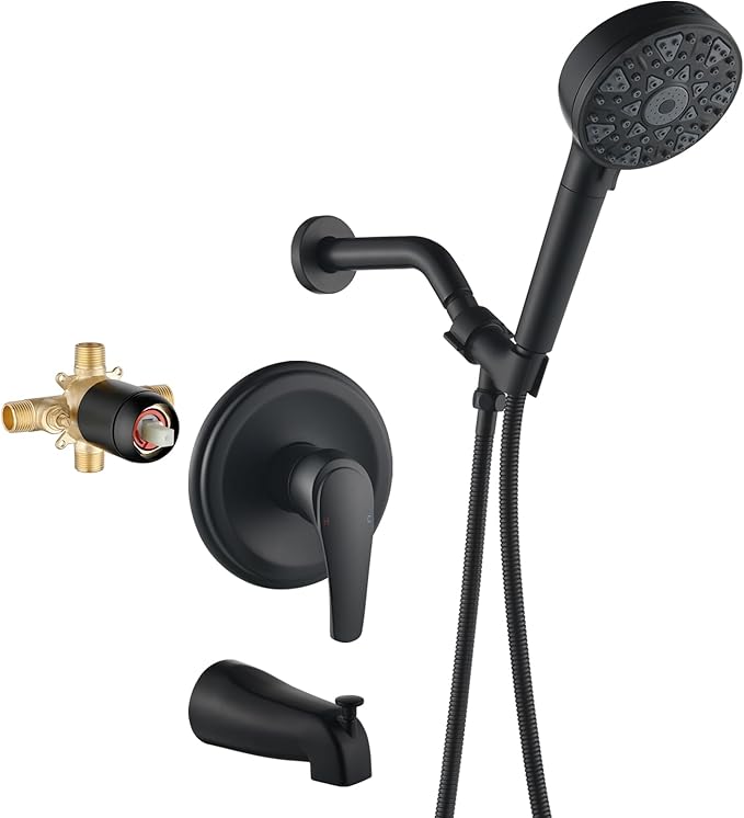 Shower Faucet Set with Tub Spout Tub and Shower Faucet Set Complete with Handheld Shower Head Shower Combo Set Shower System with Tub Spout Tub and Shower Trim Kit Matte Black