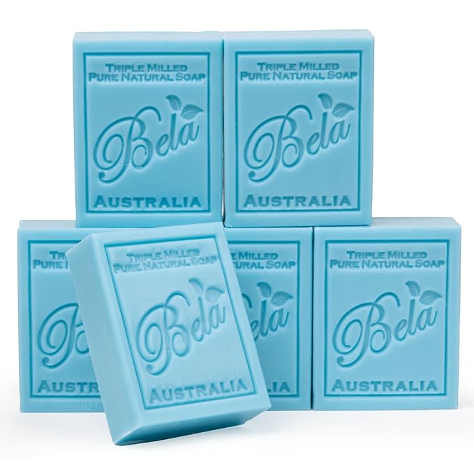 BELA Sea Salt and Goats Milk Soap 3.3 OZ, Pack of 6, Long Lasting French Triple Milled Bar Soap with Organic Shea Butter, Sea Salt Minerals and Nourishing Goat Milk, Made in Australia