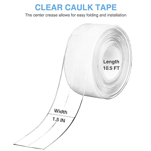 Clear Caulk Tape Self Adhesive Waterproof, Transparent Kitchen and Wall Sealing Tape, Bathroom Sealant Strip for Toilet, Bath Tub, Sink, Shower (Clear,1.5" x10.5Ft)