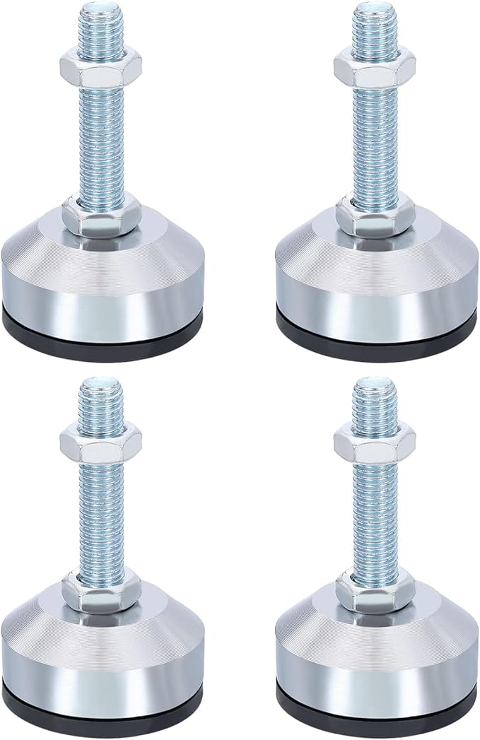 PATIKIL Furniture Leveling Feet 2.4" Dia Base M12 Thread, 4 Pcs Carbon Steel Adjustable Threaded Furniture Levelers Screw on Leg Leveler with Pads for Desk Chair, Black