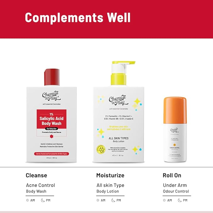 Chemist at Play 1% Salicylic Acid Body Wash | Paraben & SLS Free | Gentle Exfoliating Shower Gel | Prevents Body Acne, Bumpy Skin & Deep Cleanses Skin | For Men & Women | 7.9 Fl oz