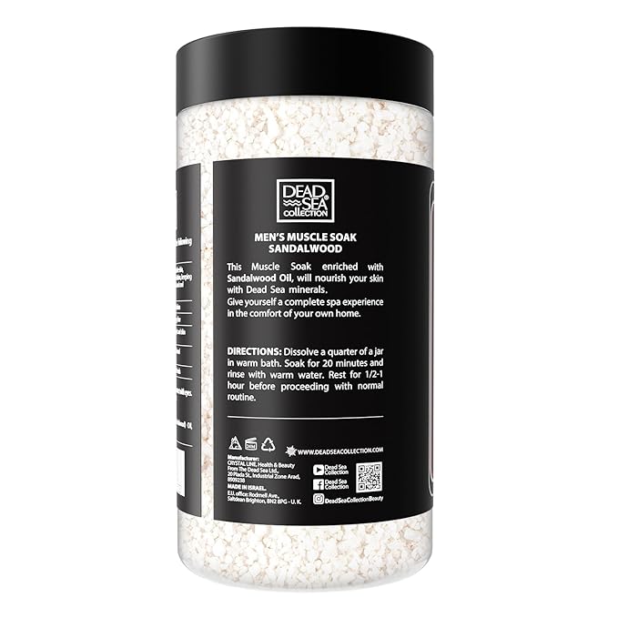 Dead Sea Collection Bath Salts for Men with Sandalwood Oil - Muscle Recovery Bath Soak – Mens Pure Dead Sea Salt for Soothing and Relaxing - 37 Oz
