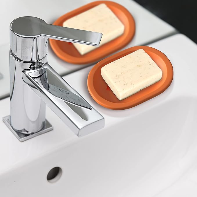 Topsky 2 Pcs Soap Dish Soap Holder with Drain for Shower, Double Layer Plastic Drainage Box for Bathroom - Orange