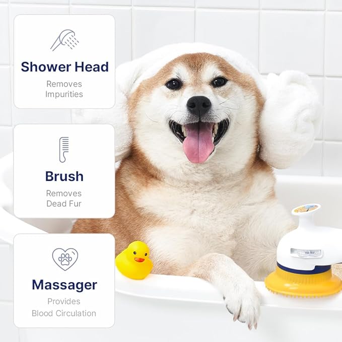PETHROOM Pet Bath Relax Shower | Pet Massage Bath Brush with Shower Head | Deshedding, Scrubbing & Splash Shield for Dogs & Cats, Soft Silicone Grooming Tool