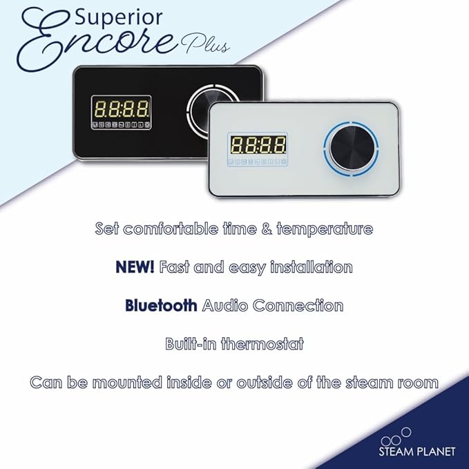 Superior Encore Plus 18kW Steam Shower Generator Kit with Horizontal White Keypad & Aromatherapy Oils Set |Self-Draining Steam Generator|One-click Connection Cord|Bluetooth Audio|