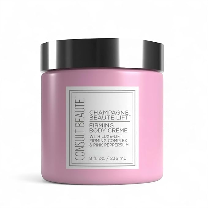 Consult Beaute Champagne Lift Hydrating Firming Body Cream with Pink Pepperslim for Crepey Skin Moisturizer Tightens, Tones & Hydrates Dry Skin on Arms & Legs - 8 oz.
