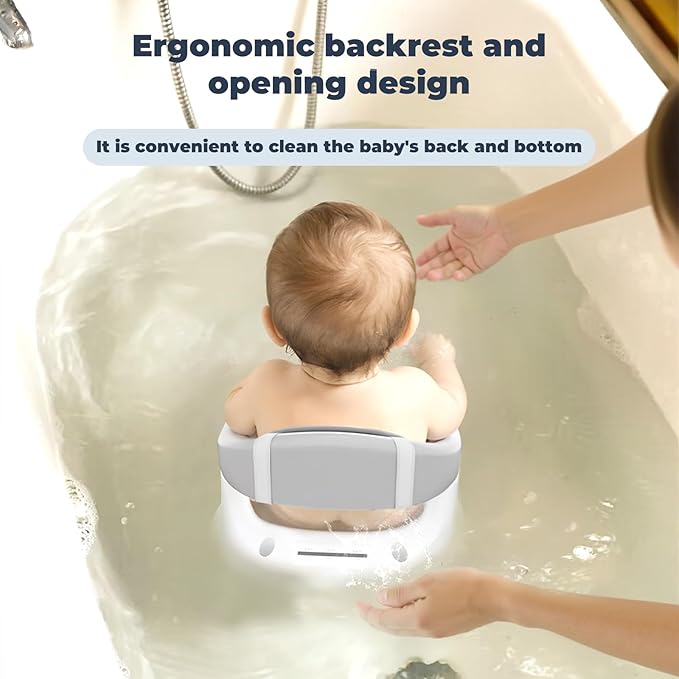 Baby Bath Seat-for Babies 6 Months & up with Temperature Alert+Soft Cushion+Suction, Toddler Bath Seat for Baby, Sitting Up with Baby Bathtub Seat, Grey