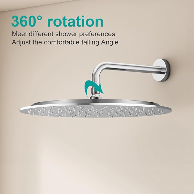 All Metal Rain Shower Head - Heavy Duty Stainless Steel, Easy Install, High Water Flow, Ultra-Thin Modern Design for Bathroom (Chrome, 16)
