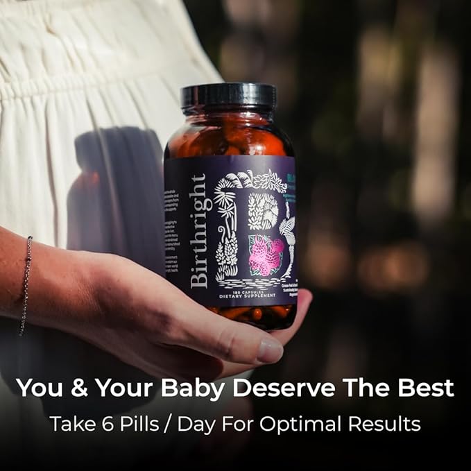 Birthright Complete Prenatal Supplement for Fetal Development… Folate, Choline + DHA, from Grass Fed Liver, Fish Eggs, Colostrum, Bone Marrow, with All Natural Herbal Blend Bloom