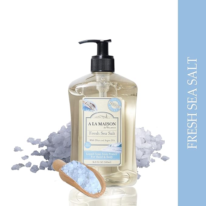 A LA MAISON French Liquid Hand Soap, Fresh Sea Salt - Natural Hand Wash Made with Essential Oils - Biodegradable, Plant-Based, Vegan, Cruelty-Free, Alcohol & Paraben Free (16.9 oz, 6 Pack)