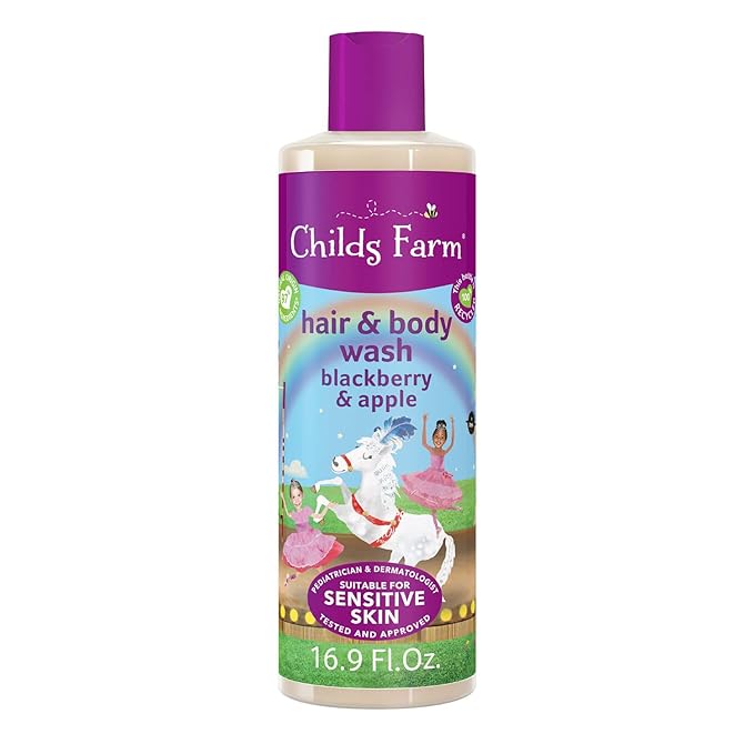 Childs Farm, Kids Hair & Body Wash for Dry, Sensitive Skin, Blackberry & Organic Apple, Gently Cleanses, Vegan, Cruelty-Free, 16.9 fl oz