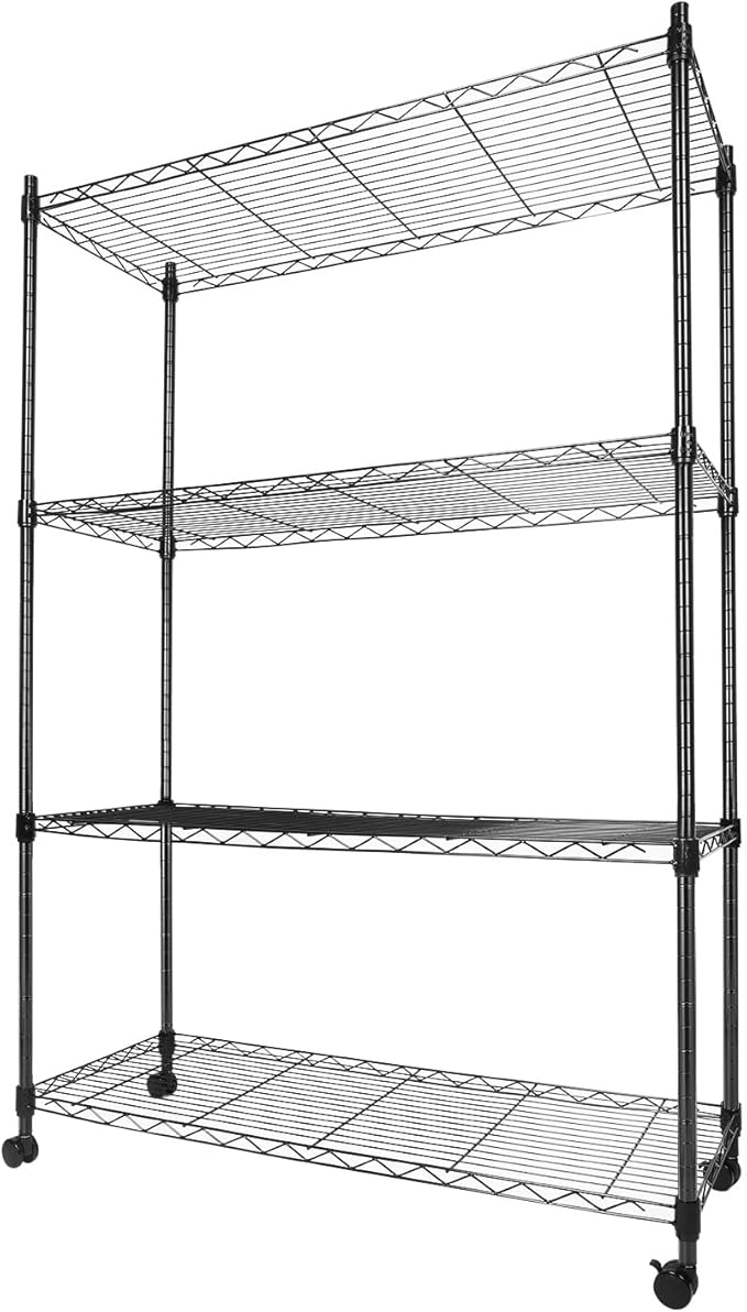 Whitmor 4 Tier Storage Shelving, Heavy Duty with Wheels, Adjustable Steel Organizer Wire Rack, 400 lbs Capacity per Shelf, Max 1600 lbs Total for Garage, Kitchen, Plant, 36" L x 14" W x 54" H, Black