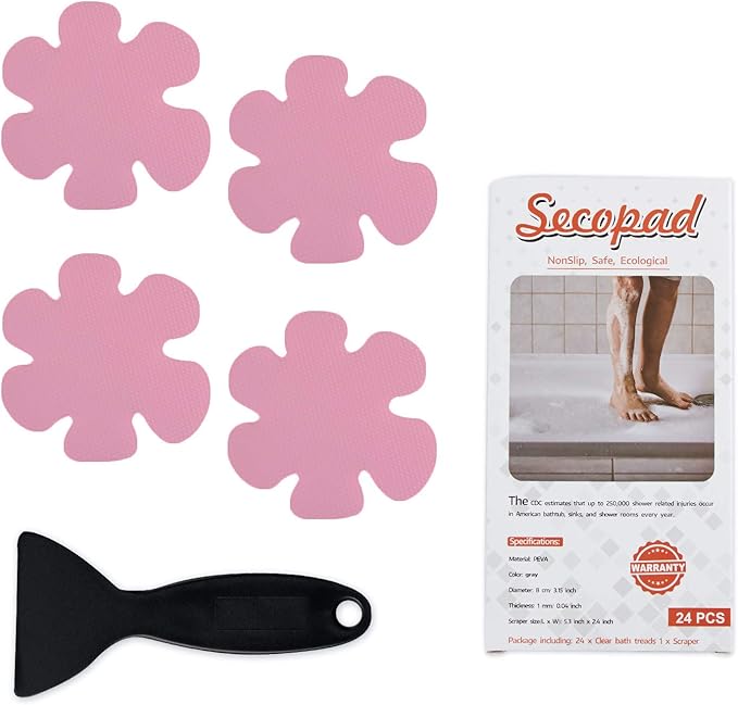 Bathtub Stickers Non-Slip, Safety Shower Treads Adhesive Appliques with Premium Scrape (Pink)