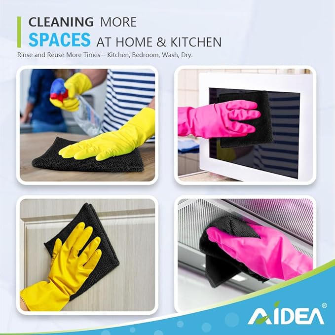AIDEA Microfiber Cleaning Cloth 100PK, Soft Microfiber Towels for Cars, Absorbent Cleaning Rags, Lint-Free Streak-Free Wash Cloths for House, Kitchen, Window(12inx12in), Black