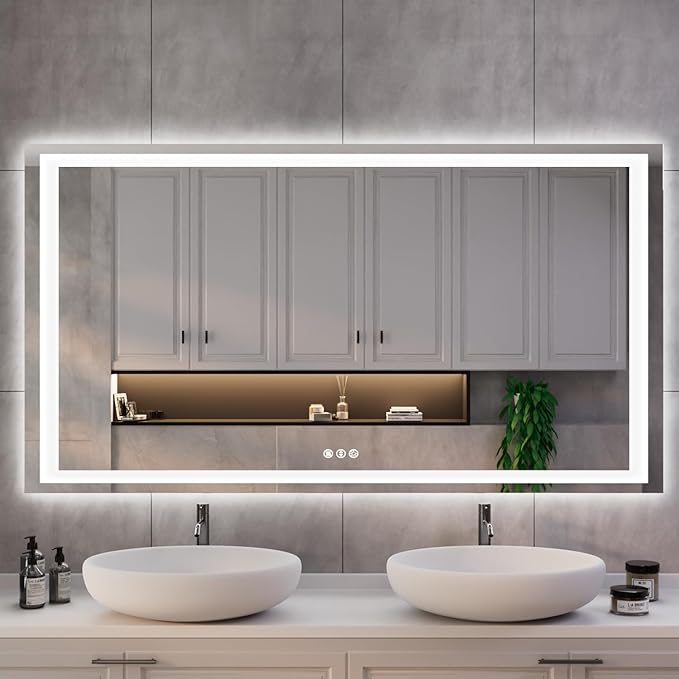 ISKM 51'' x 32'' LED Mirror for Bathroom Lighted Vanity Mirror for Wall Front Lights + Backlit LED Bathroom Mirror Anti-Fog Tempered Glass ETL Listed