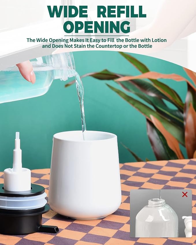 Bosilunlife Foam Soap Dispenser - 12Oz Matte White Ceramic Foaming Hand Soap Dispenser for Bathroom Refillable Liquid Kitchen Dish Hand Wash Dispenser Modern