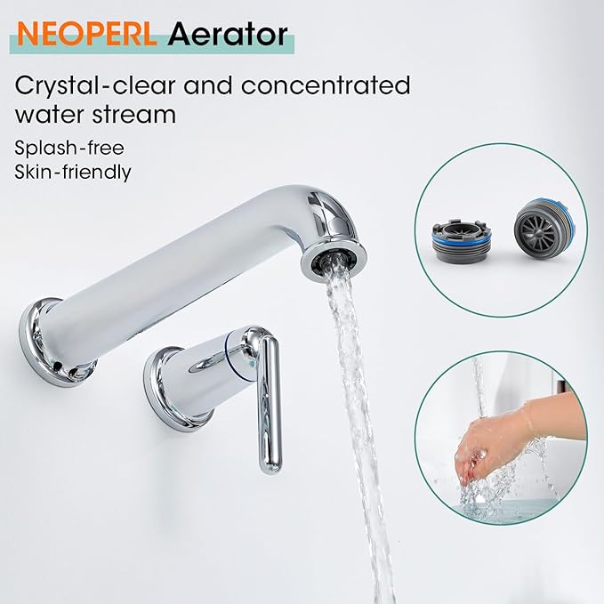 Wall Mount Tub Filler, 10.33" Extra Long Tub Spout with Rough-in Valve, 10.08 GPM High Flow Tub Faucet 2-Handle Wall Mounted Bathtub Faucet Brass Roman Bath Tub Faucet Set Polished Chrome