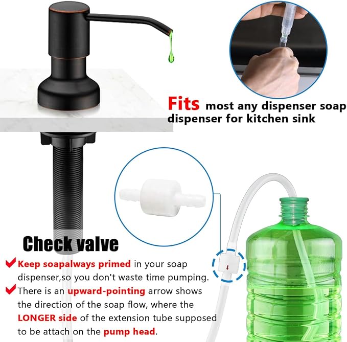 Sink Soap Dispenser Extension Tube Kit with Upgraded Check Valve, 47" Under Counter Soap Dispenser Tube for Kitchen Sink, Fit Most Soap Containers, Strong Suction, No More Tiny Bottle Daily Refills