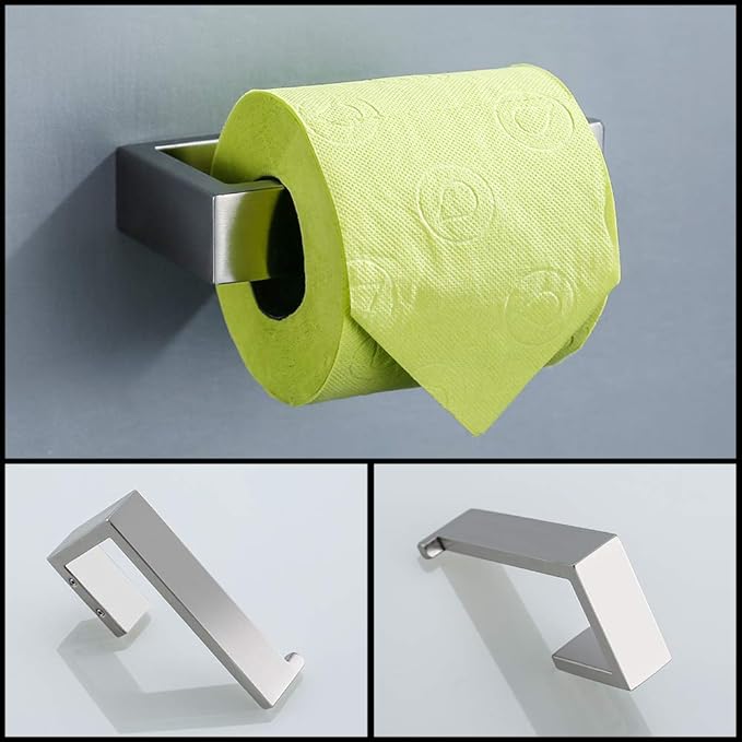 TNOMS 4 Pieces Bathroom Hardware Accessories Set Towel Bar Towel Holder Robe Hook Toilet Paper Holder Stainless Steel,Q8-P4BR