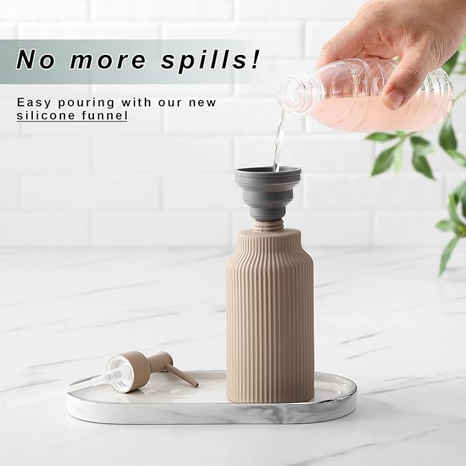 Modern Ceramic Soap Dispenser for Bathroom，14oz Ceramic Soft Touch Hand Lotion Dispenser with Pump，Liquid soap Dispenser for Kitchen Rubber Paint (Khaki)
