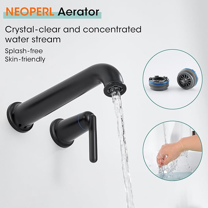 Wall Mount Tub Filler Tub Faucet with Rough-in Valve High Flow Tub Faucets 2-Handle Wall Mounted Bathtub Faucet Brass Roman Bath Tub Faucet Set Matte Black (WT-9806BK)