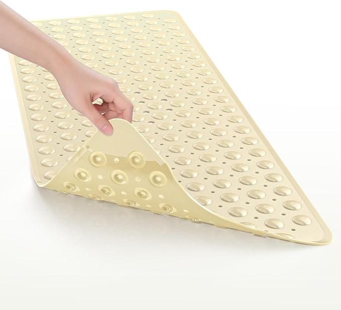 AmazerBath Shower Mat Non Slip 40 x 16 Inches, Shower Stall Mats with Suction Cups and Drain Holes, Non Slip Bath Mat for Tub for Elderly & Kids, Beige