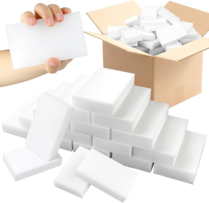 100 Pack Magic Sponge Eraser, Non-Scratch Melamine Sponges in Bulk, Multi Surface Power Scrubber Foam Cleaning Pads for Bathtub, Floor, Baseboard, Bathroom, Wall Cleaner - White Sponges