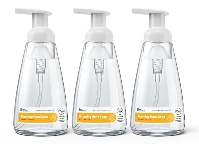 Clean Revolution Ready to Use Foaming Hand Soap | Three Pack | Jumbo 15oz Bottles | Gentle, Moisturizing & Eco-Friendly | Real Essential Oils | Dreamy Citrus, 15 Fl Oz (Pack of 3)