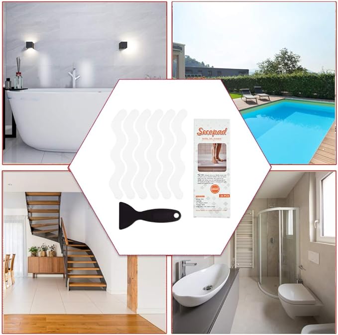 Patented 36 PCS Anti Slip Shower Stickers, Safety Bathtub Strips Adhesive Decals with Premium Scraper for Bath Tub Shower Stairs (White)