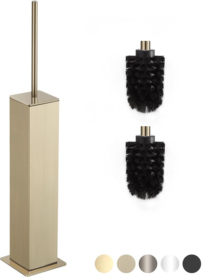 BVL Toilet Brush and Holder Set Brushed Gold Stainless Steel 304 Square Freestanding Toilet Brush for Bathroom