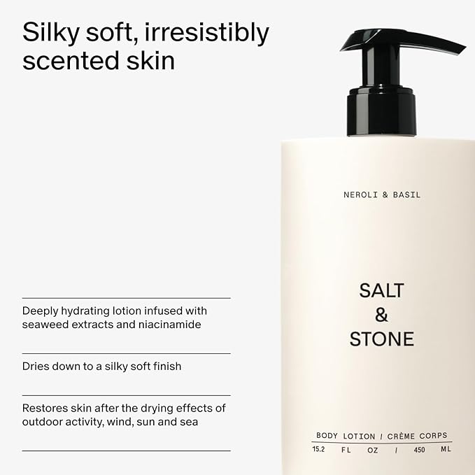 Salt & Stone Body Lotion for Women & Men| Scented Daily Body Lotion | Hydrates, Nourishes & Softens Skin | Restores Dry Skin | Fast-Absorbing | Cruelty-Free & Vegan (450 ml) (Neroli & Basil)