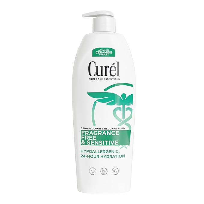Curel Fragrance Free Comforting Body Lotion, Unscented Dry Skin Moisturizer for Sensitive Skin, with Advanced Ceramide Complex, Repairs Moisture Barrier, 20 oz