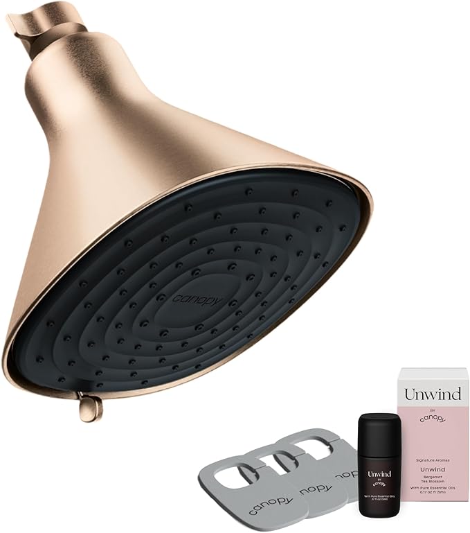 Canopy Filtered Shower Head - High Pressure Shower Head Filter for Hard Water - Shower Filter To Remove Impurities for Healthier Scalp, Skin & Hair - Support Hair Growth & Minimize Breakage - Brass