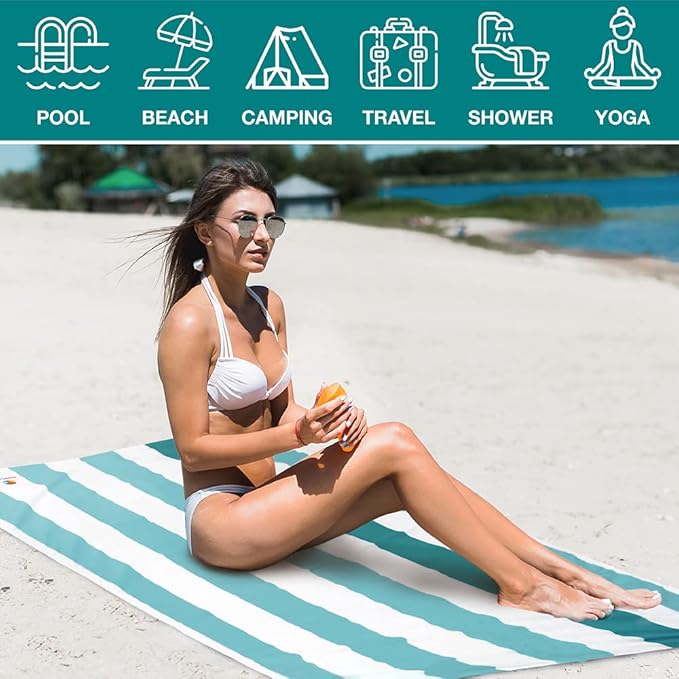 SUN CUBE Microfiber Beach Towel, Quick Dry Sand Free Beach Towel, Lightweight, Compact for Travel Swim Sports Camping, Packable Sand Resistant Towel Adult - Light Blue 78x35 Inches