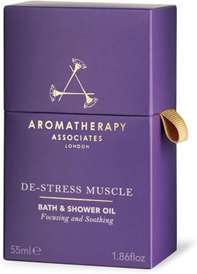 Aromatherapy Associates De-Stress Muscle Bath and Shower Oil, Natural Body Oil for Deep Relaxation and Comfort, Hydrating Body Made with 3 Essential Oils (1.86 oz)