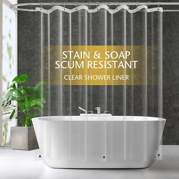 Clear PEVA Plastic Shower Curtain Liner Premium Light Weight 72" x 72" Transparent Bathroom Shower Showroom Curtain Liner with Rustproof Metal Gromments and Weighted Magnet
