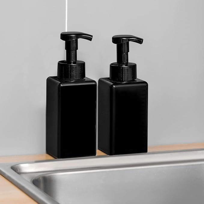 Foaming Soap Dispenser, 22 oz Refillable Pump Bottle Plastic for Liquid Soap, Shampoo, Body Wash, 2 Pcs, Black