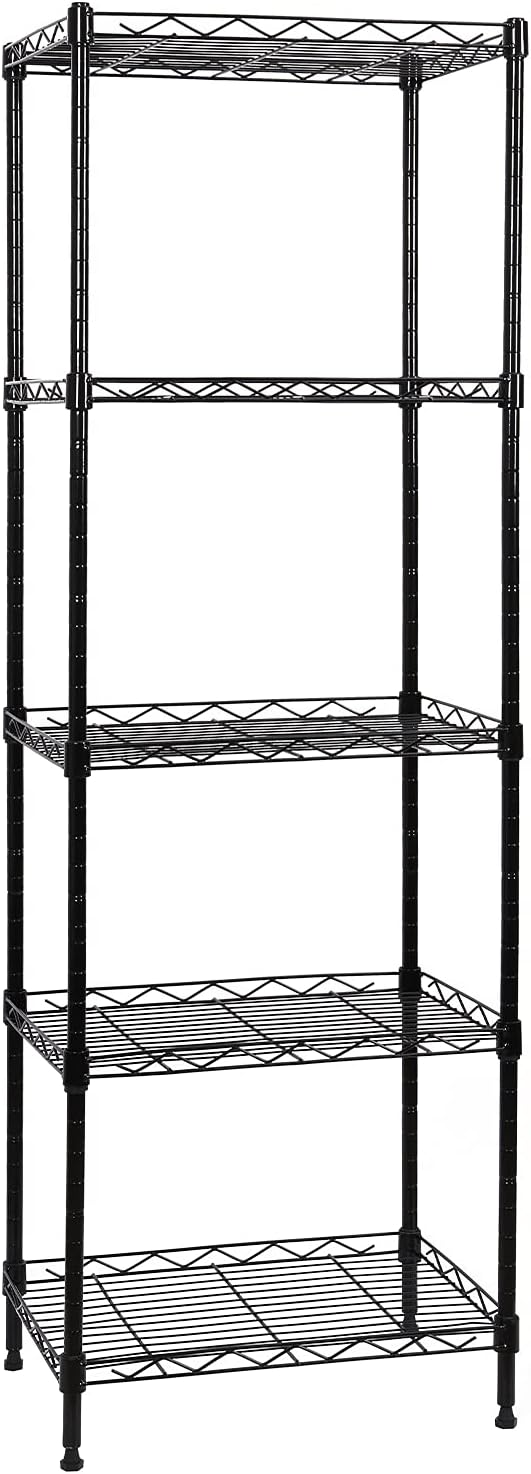 5-Tier Wire Shelving Adjustable Shelves Unit Metal Storage Rack for Laundry Bathroom Kitchen Pantry Closet Organization (Black, 16.6" L x 11.4" W x 49.1" H)