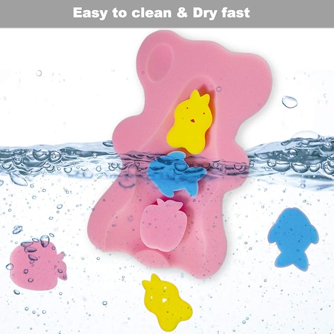 Soft Infant Bath Sponge Skid Proof Baby Bath Mat Newborn Odor Free (Pink)