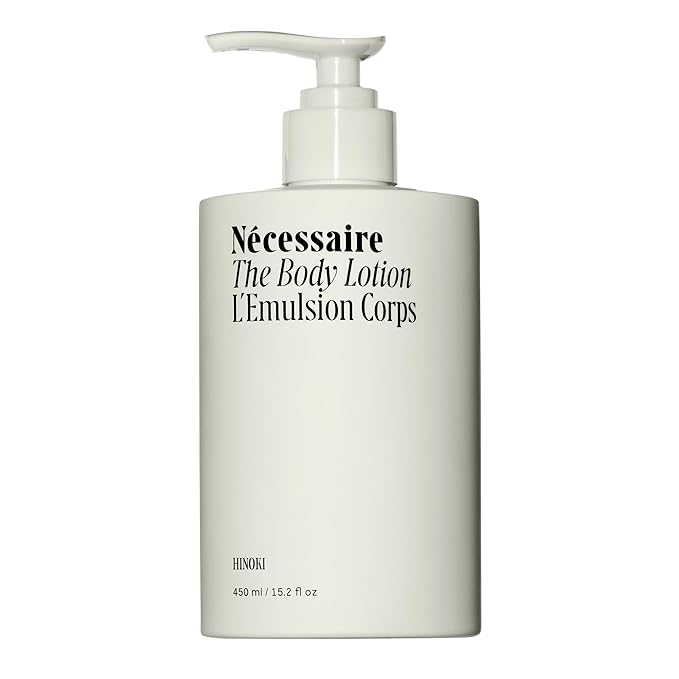 Nécessaire The Body Lotion with Pump – Hinoki Scented Body Moisturizer with Peptides, Niacinamide, Vitamins C/E & Omega 6/9 – Skin-Firming Daily Hydration – Dermatologist-Tested, Vegan – 15.2 oz