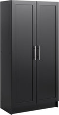 Prepac Elite Accent Cabinet with Panel Doors, Black Storage Cabinet, Bathroom Storage, Pantry with 3 Shelves 16.75" D x 32" W x 65" H