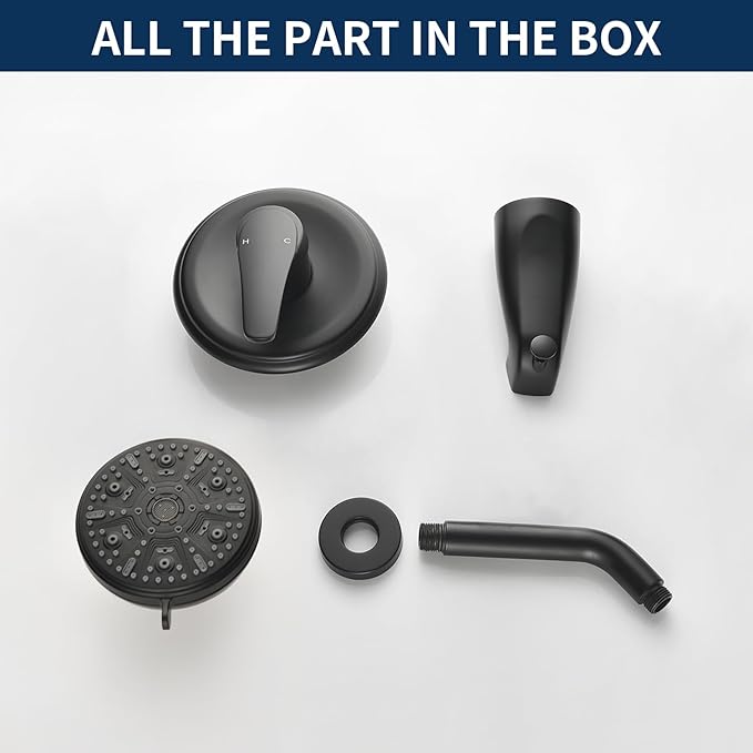 Tub Shower Faucet Combo Set Bathtub Faucet Set Shower System with Tub Spout Shower Tub Kit Shower Valve and Trim Kit Shower Fixtures Matte Black